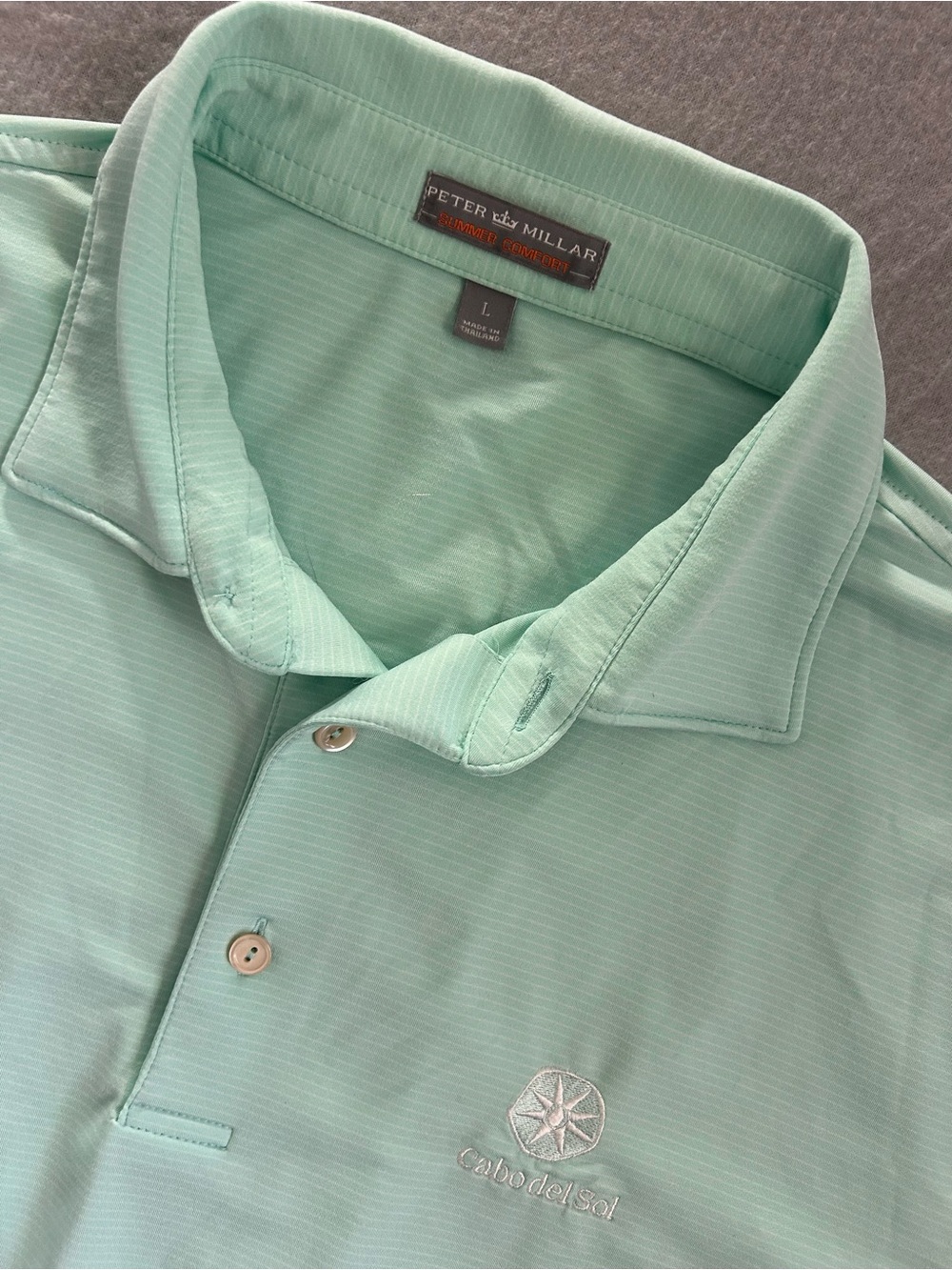 Peter Millar Summer Comfort Polo Golf Shirt Sz L Green/white Strip Cabo Del Sol